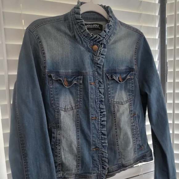Denim Jacket with Ruffle Trim - Picture 1 of 7